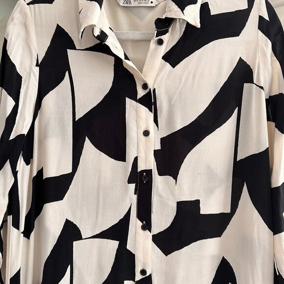 Zara Monochrome Abstract Long Sleeve Maxi Dress Size M - TALL - Picture 3 of 5